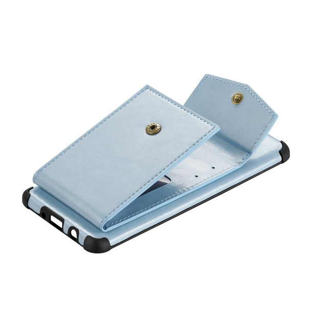 iPhone 12 mini Flip Card Bag Copper Buckle TPU + PU Leather Back Cover Shockproof Case with Card Slots & Photo Frame(Blue)