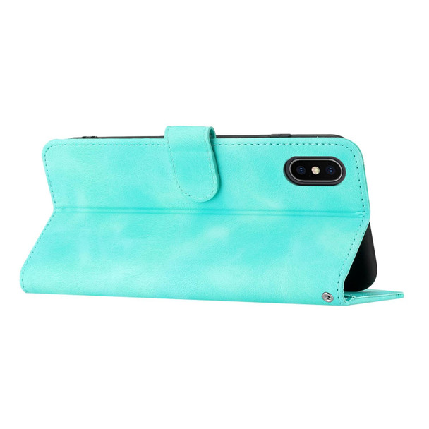 For iPhone XS Max Heart Pattern Skin Feel Leatherette Phone Case(Light Blue)