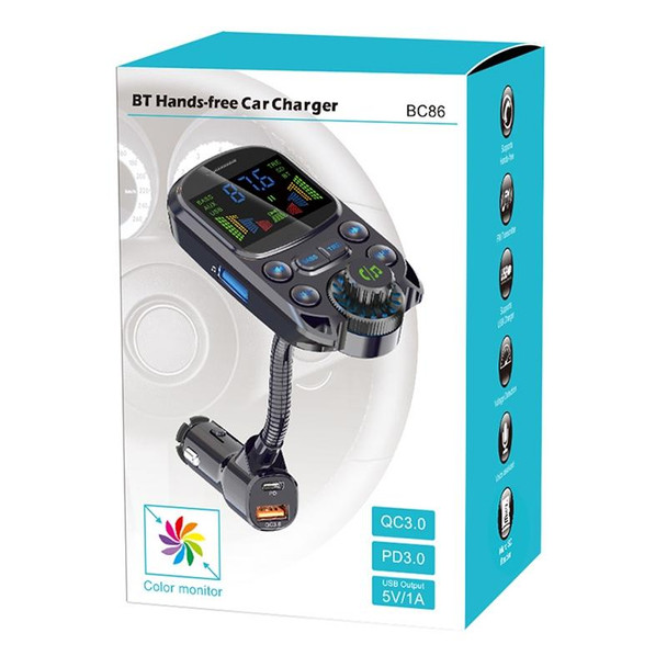 BC86 Colorful Screen Car Bluetooth 5.3 FM Transmitter MP3 Player