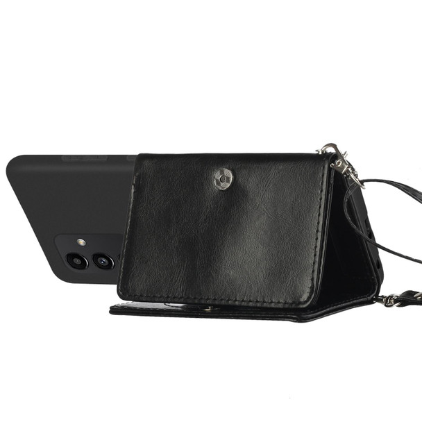 For Samsung Galaxy A34 5G Crossbody Lanyard Wallet Card Bag Phone Case(Black)