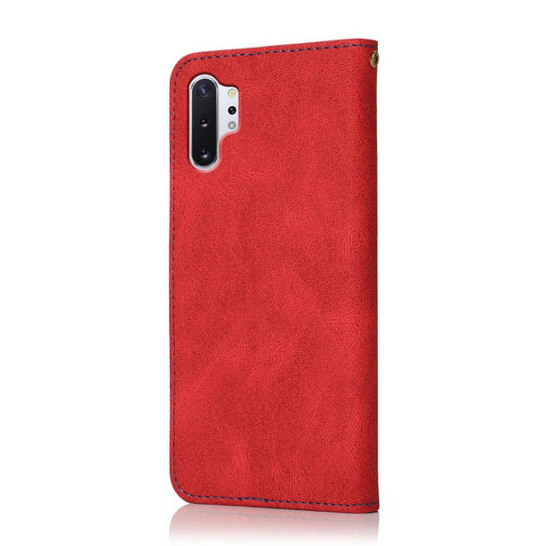 For Samsung Galaxy Note10+ Dual-color Stitching Leatherette Phone Case(Red Blue)
