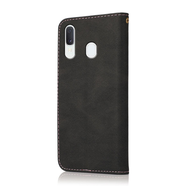 For Samsung Galaxy A20 / A30 / M10s Dual-color Stitching Leatherette Phone Case(Black Rose Gold)