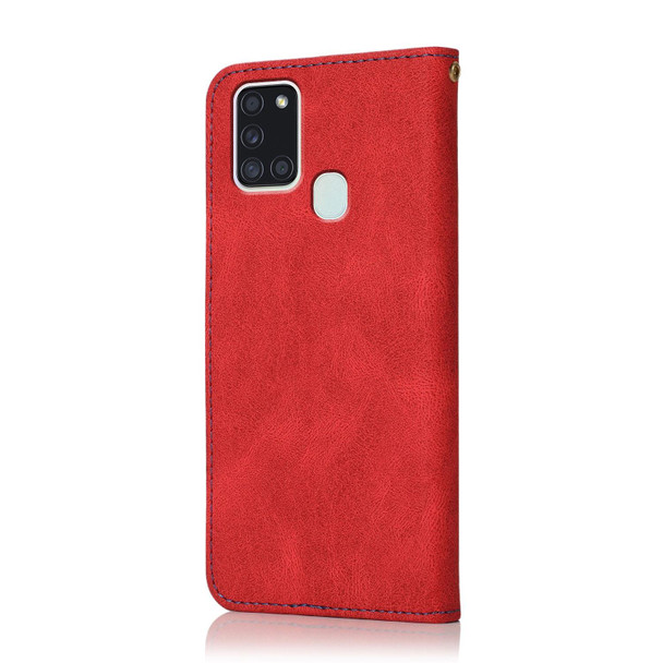 For Samsung Galaxy A21s Dual-color Stitching Leatherette Phone Case(Red Blue)