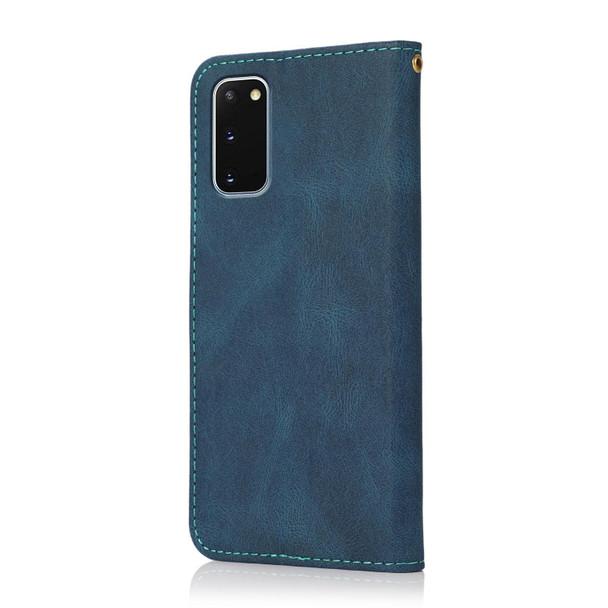 For Samsung Galaxy S20 Dual-color Stitching Leatherette Phone Case(Blue Green)