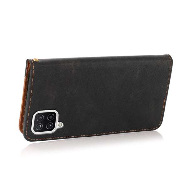 For Samsung Galaxy A12 5G/4G / M12 Dual-color Stitching Leatherette Phone Case(Black Brown)