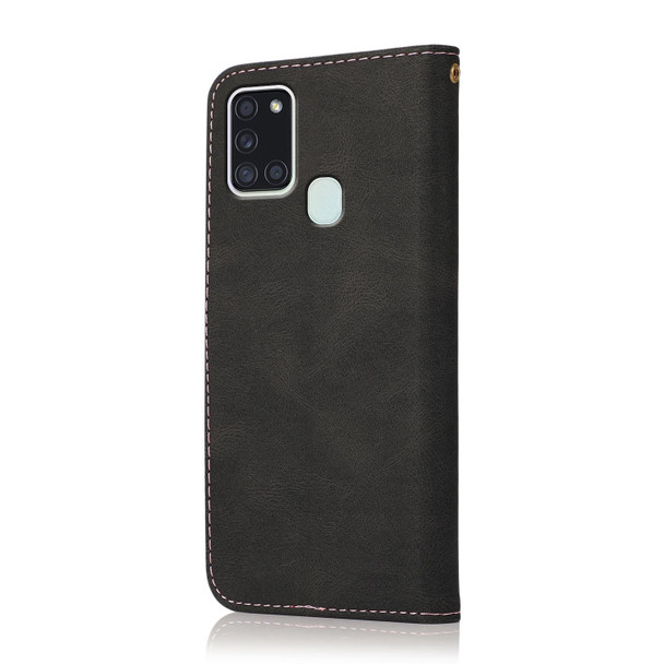 For Samsung Galaxy A21s Dual-color Stitching Leatherette Phone Case(Black Rose Gold)