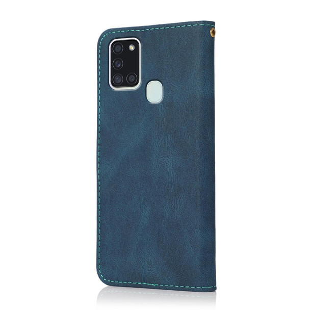 For Samsung Galaxy A21s Dual-color Stitching Leatherette Phone Case(Blue Green)