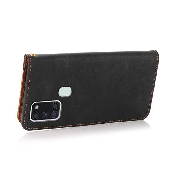 For Samsung Galaxy A21s Dual-color Stitching Leatherette Phone Case(Black Brown)