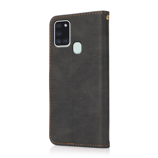 For Samsung Galaxy A21s Dual-color Stitching Leatherette Phone Case(Black Brown)