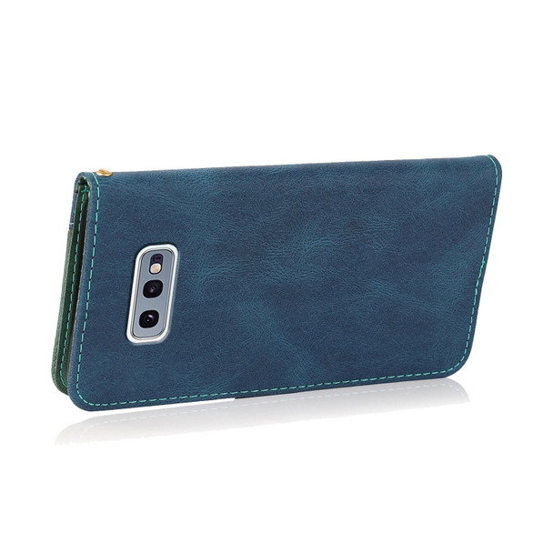 For Samsung Galaxy S10e Dual-color Stitching Leatherette Phone Case(Blue Green)