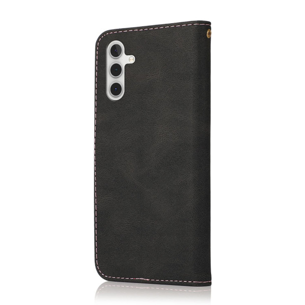 For Samsung Galaxy A14 / A04s Dual-color Stitching Leatherette Phone Case(Black Rose Gold)
