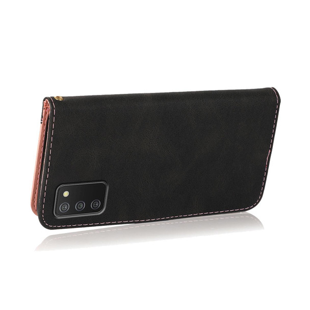 For Samsung Galaxy A02s US Dual-color Stitching Leatherette Phone Case(Black Rose Gold)