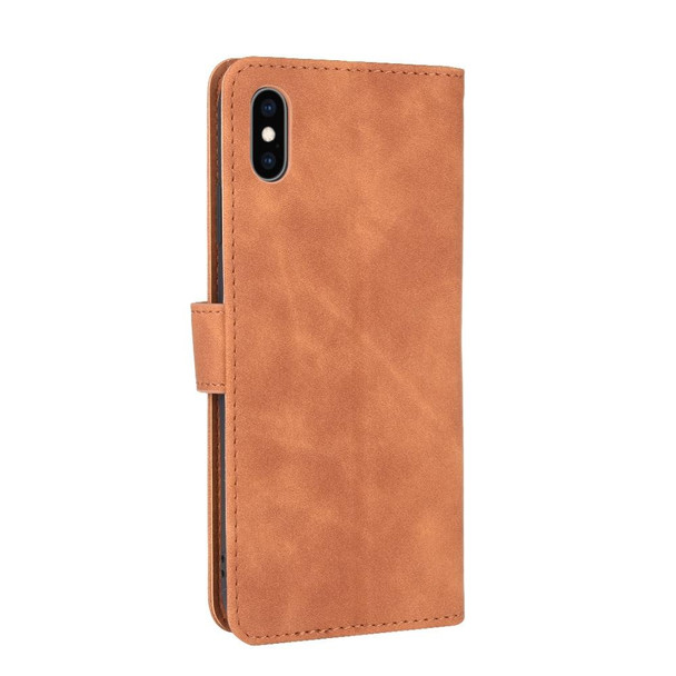 iPhone XS Max Solid Color Skin Feel Magnetic Buckle Horizontal Flip Calf Texture PU Leather Case with Holder & Card Slots & Wallet(Brown)