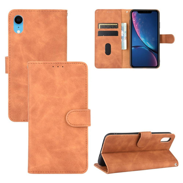 iPhone XR Solid Color Skin Feel Magnetic Buckle Horizontal Flip Calf Texture PU Leather Case with Holder & Card Slots & Wallet(Brown)
