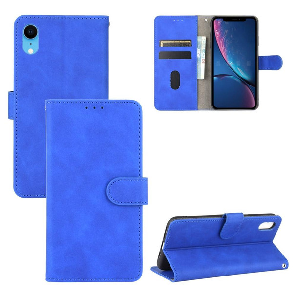 iPhone XR Solid Color Skin Feel Magnetic Buckle Horizontal Flip Calf Texture PU Leather Case with Holder & Card Slots & Wallet(Blue)