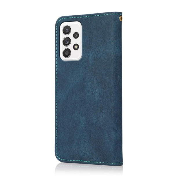 For Samsung Galaxy A52 5G / 4G Dual-color Stitching Leatherette Phone Case(Blue Green)