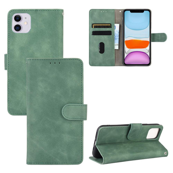 iPhone 12 / 12 Pro Solid Color Skin Feel Magnetic Buckle Horizontal Flip Calf Texture PU Leather Case with Holder & Card Slots & Wallet(Green)