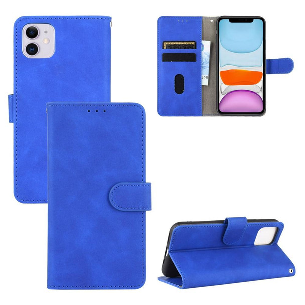 iPhone 12 / 12 Pro Solid Color Skin Feel Magnetic Buckle Horizontal Flip Calf Texture PU Leather Case with Holder & Card Slots & Wallet(Blue)