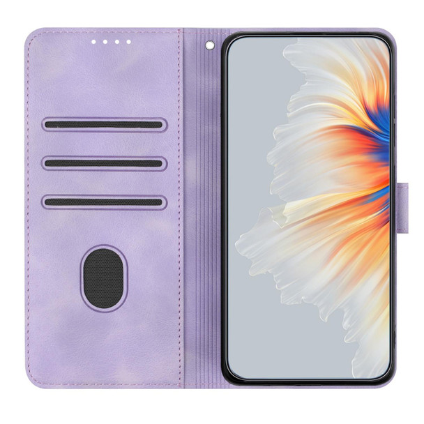 For Samsung Galaxy A21s Heart Pattern Skin Feel Leatherette Phone Case(Purple)