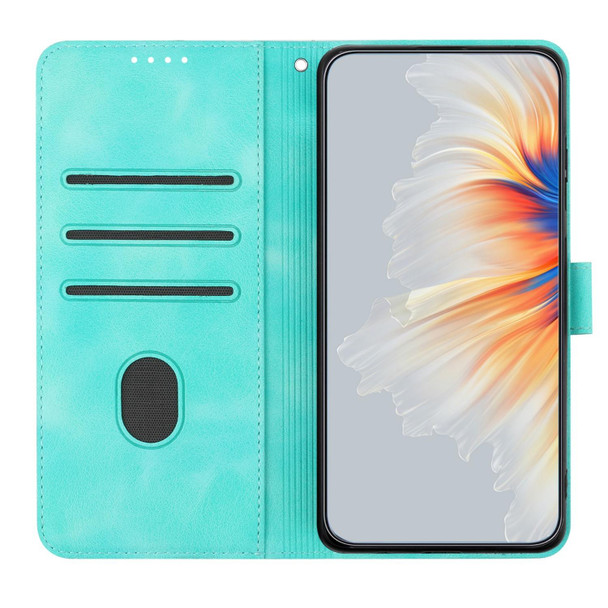 For Samsung Galaxy A21s Heart Pattern Skin Feel Leatherette Phone Case(Light Blue)