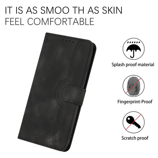 For Samsung Galaxy A21s Heart Pattern Skin Feel Leatherette Phone Case(Black)