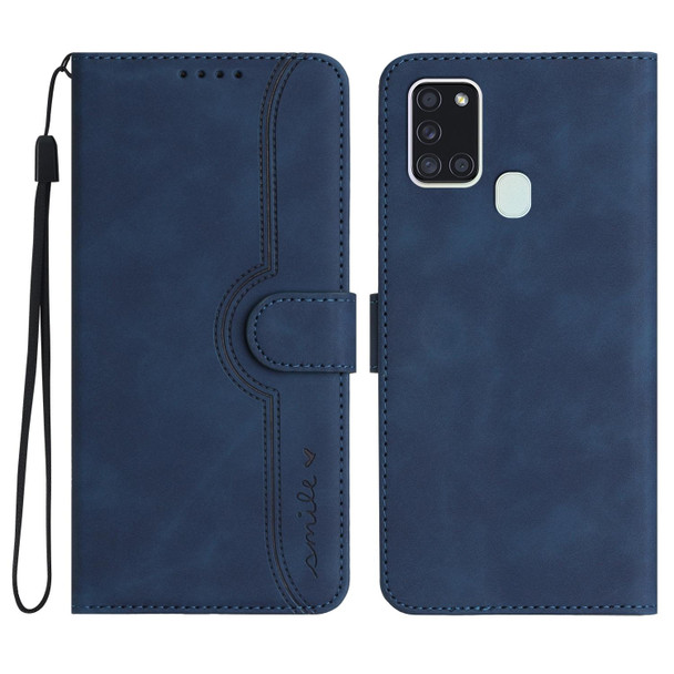 For Samsung Galaxy A21s Heart Pattern Skin Feel Leatherette Phone Case(Royal Blue)
