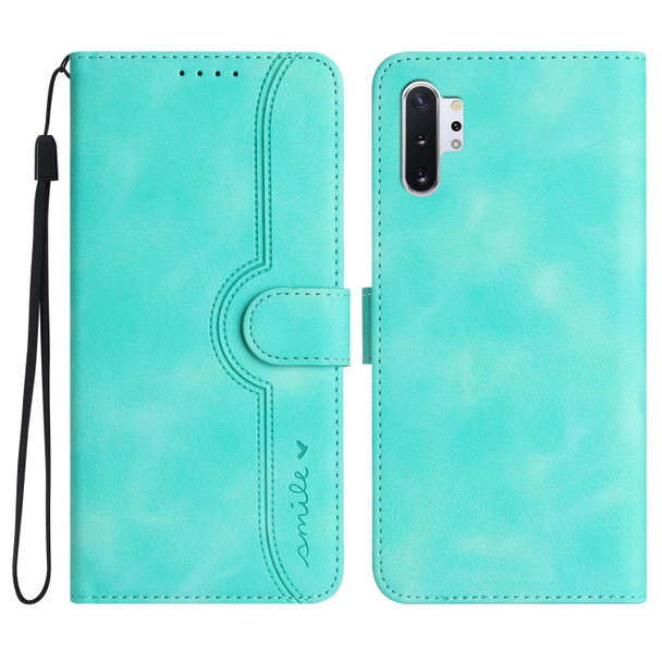 For Samsung Galaxy Note10+ Heart Pattern Skin Feel Leatherette Phone Case(Light Blue)