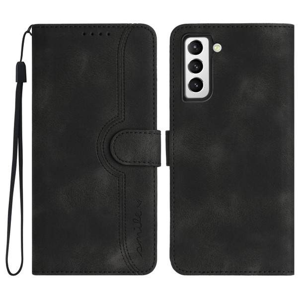 For Samsung Galaxy S21 FE 5G Heart Pattern Skin Feel Leatherette Phone Case(Black)