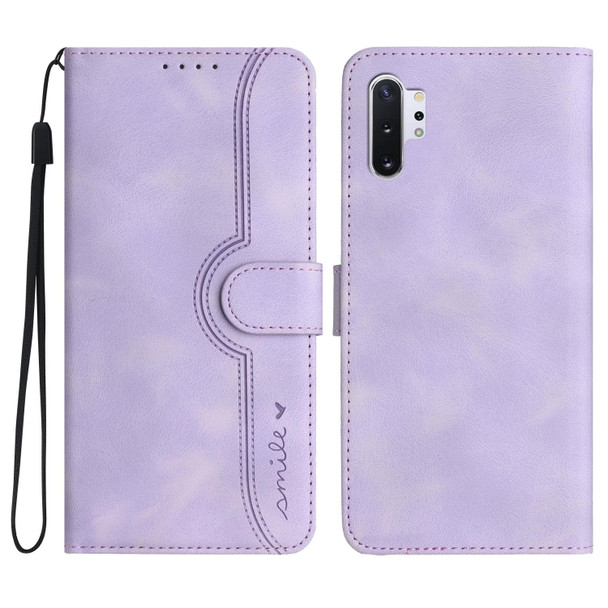 For Samsung Galaxy Note10+ Heart Pattern Skin Feel Leatherette Phone Case(Purple)