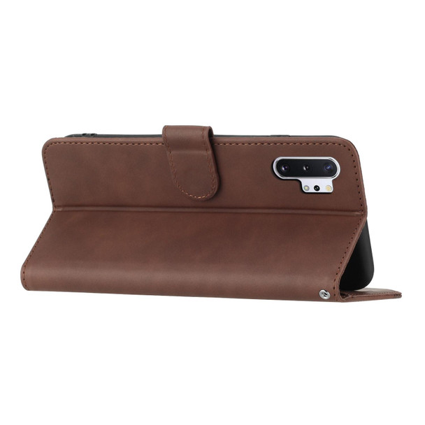 For Samsung Galaxy Note10+ Heart Pattern Skin Feel Leatherette Phone Case(Brown)