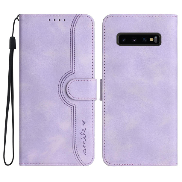 For Samsung Galaxy S10+ Heart Pattern Skin Feel Leatherette Phone Case(Purple)