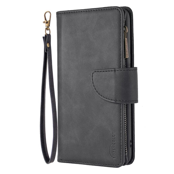 iPhone XR Skin Feel Detachable Magnetic Zipper Horizontal Flip PU Leather Case with Multi-Card Slots & Holder & Wallet & Photo Frame & Lanyard(Black)
