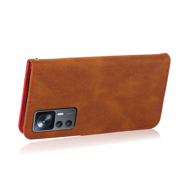 For Xiaomi Redmi K50 Ultra / Xiaomi 12T Pro / 12T Dual-color Stitching Leather Phone Case(Brown Red)