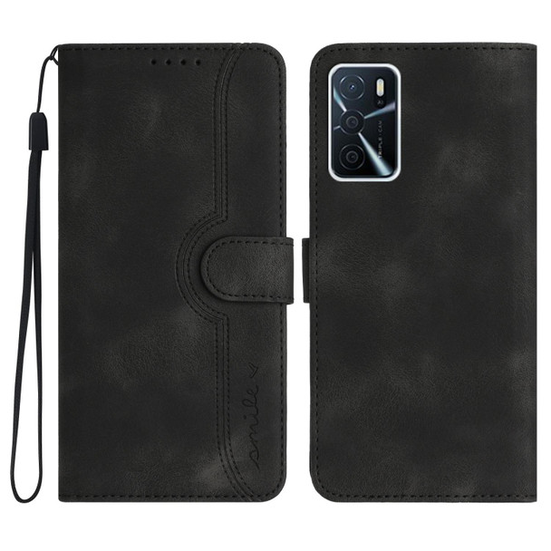 For OPPO A16 Heart Pattern Skin Feel Leatherette Phone Case(Black)