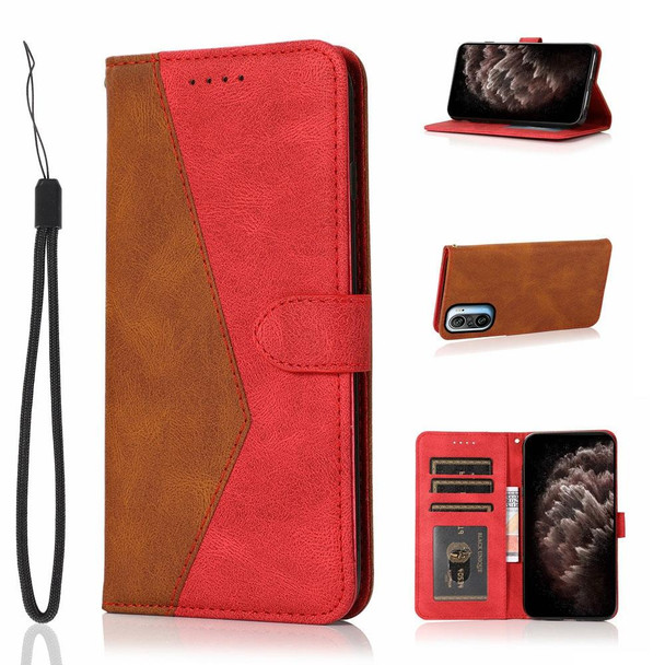 For Xiaomi Redmi K40 Dual-color Stitching Leather Phone Case(Brown Red)