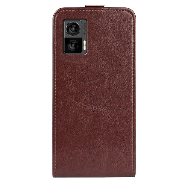 For Motorola Edge 30 Lite R64 Texture Vertical Flip Leatherette Phone Case(Brown)