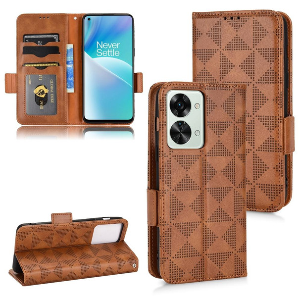 For OnePlus Nord 2T 5G Symmetrical Triangle Leatherette Phone Case(Brown)