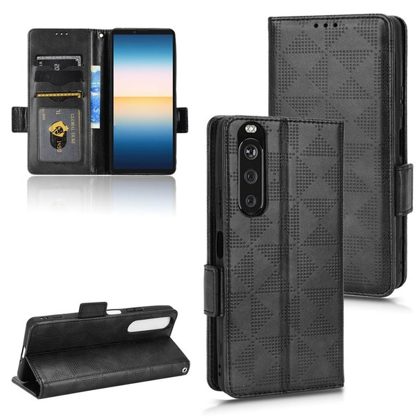 For Sony Xperia 1 III Symmetrical Triangle Leatherette Phone Case(Black)