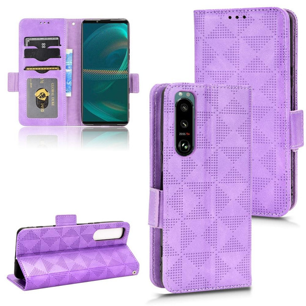 For Sony Xperia 5 III Symmetrical Triangle Leatherette Phone Case(Purple)