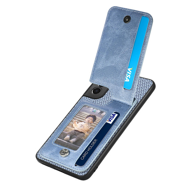 For Samsung Galaxy S21 5G Carbon Fiber Vertical Flip Zipper Wallet Phone Case(Blue)