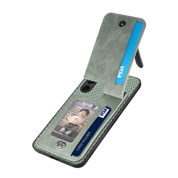 For Samsung Galaxy A14 5G Carbon Fiber Vertical Flip Zipper Wallet Phone Case(Green)