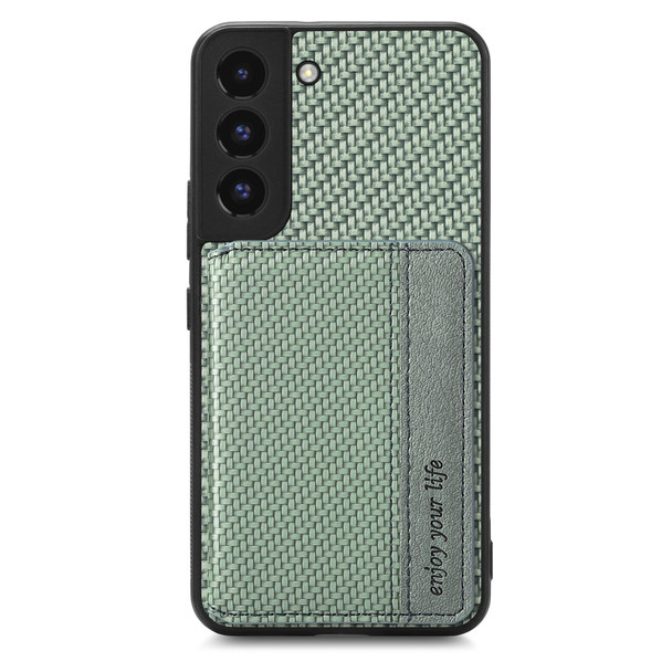 For Samsung Galaxy S22 5G Carbon Fiber Magnetic Card Wallet Bag Phone Case(Green)