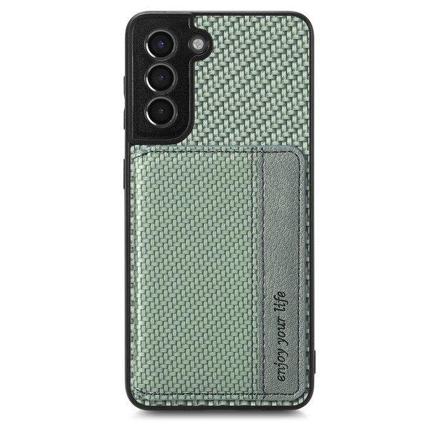 For Samsung Galaxy S21+ 5G Carbon Fiber Magnetic Card Wallet Bag Phone Case(Green)