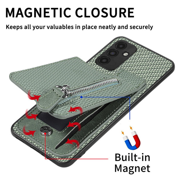For Samsung Galaxy A13 5G Carbon Fiber Vertical Flip Zipper Wallet Phone Case(Khaki)
