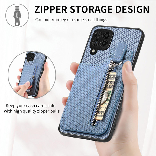 For Samsung Galaxy A22 4G Carbon Fiber Vertical Flip Zipper Wallet Phone Case(Khaki)