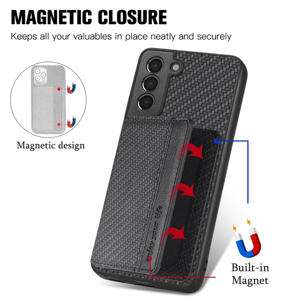 For Samsung Galaxy S21 5G Carbon Fiber Magnetic Card Wallet Bag Phone Case(Black)