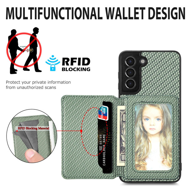 For Samsung Galaxy S21 5G Carbon Fiber Magnetic Card Wallet Bag Phone Case(Black)