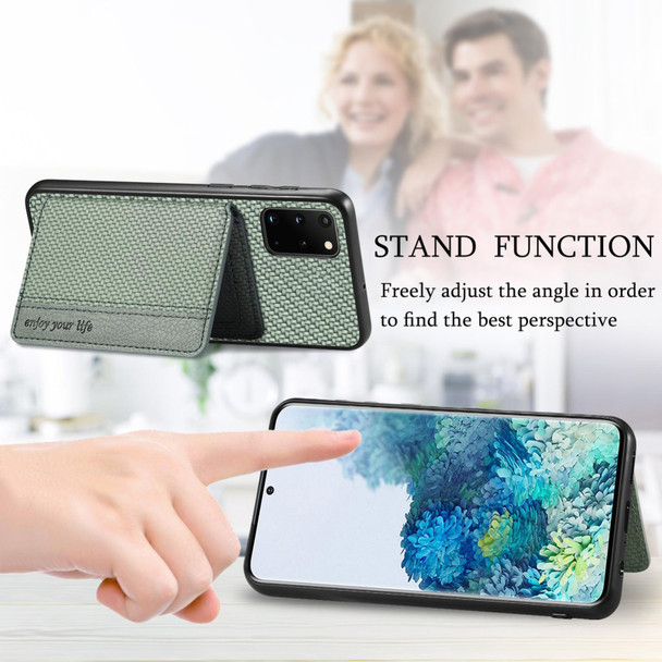 For Samsung Galaxy S20+ Carbon Fiber Magnetic Card Wallet Bag Phone Case(Green)