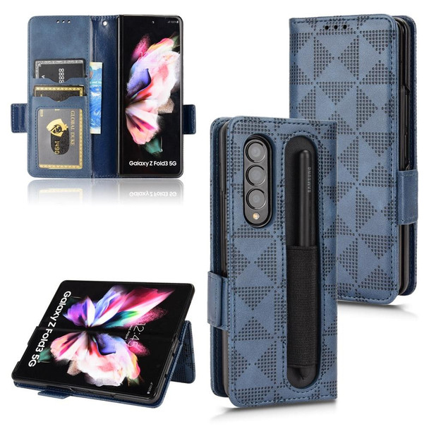 For Samsung Galaxy Z Fold4 Symmetrical Triangle Leatherette Phone Case(Blue)