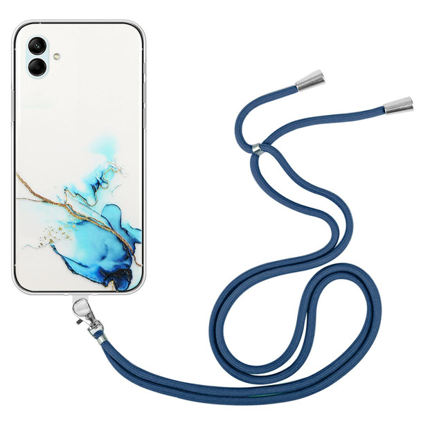 For Samsung Galaxy A04e Hollow Marble Pattern TPU Shockproof Phone Case with Neck Strap Rope(Blue)